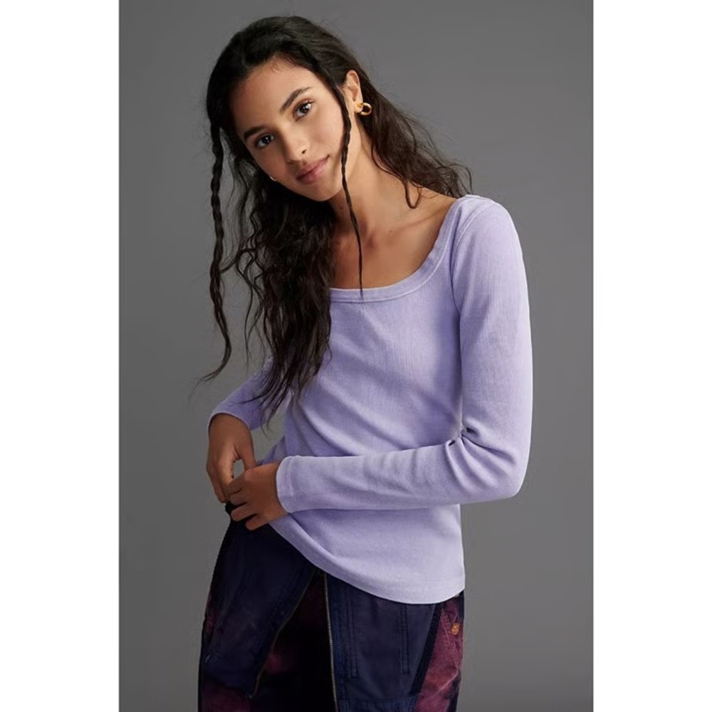 ANTHROPOLOGIE Purple Ribbed Scoop Neck Long Sleeve
